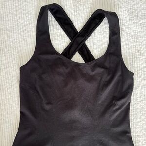 Anthropologie Black Criss-Cross Tank with Corset Style Stitched Bodice
